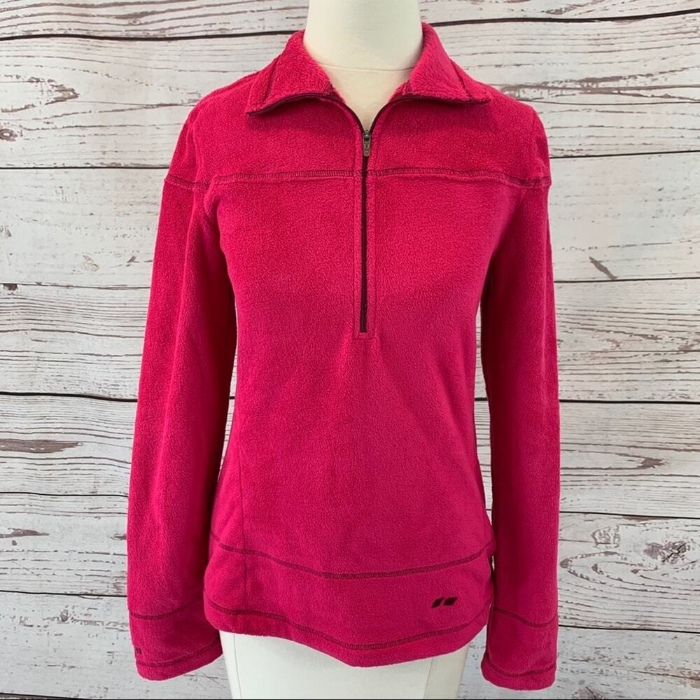 Koppen hot pink fuzzy pullover zip front collar
